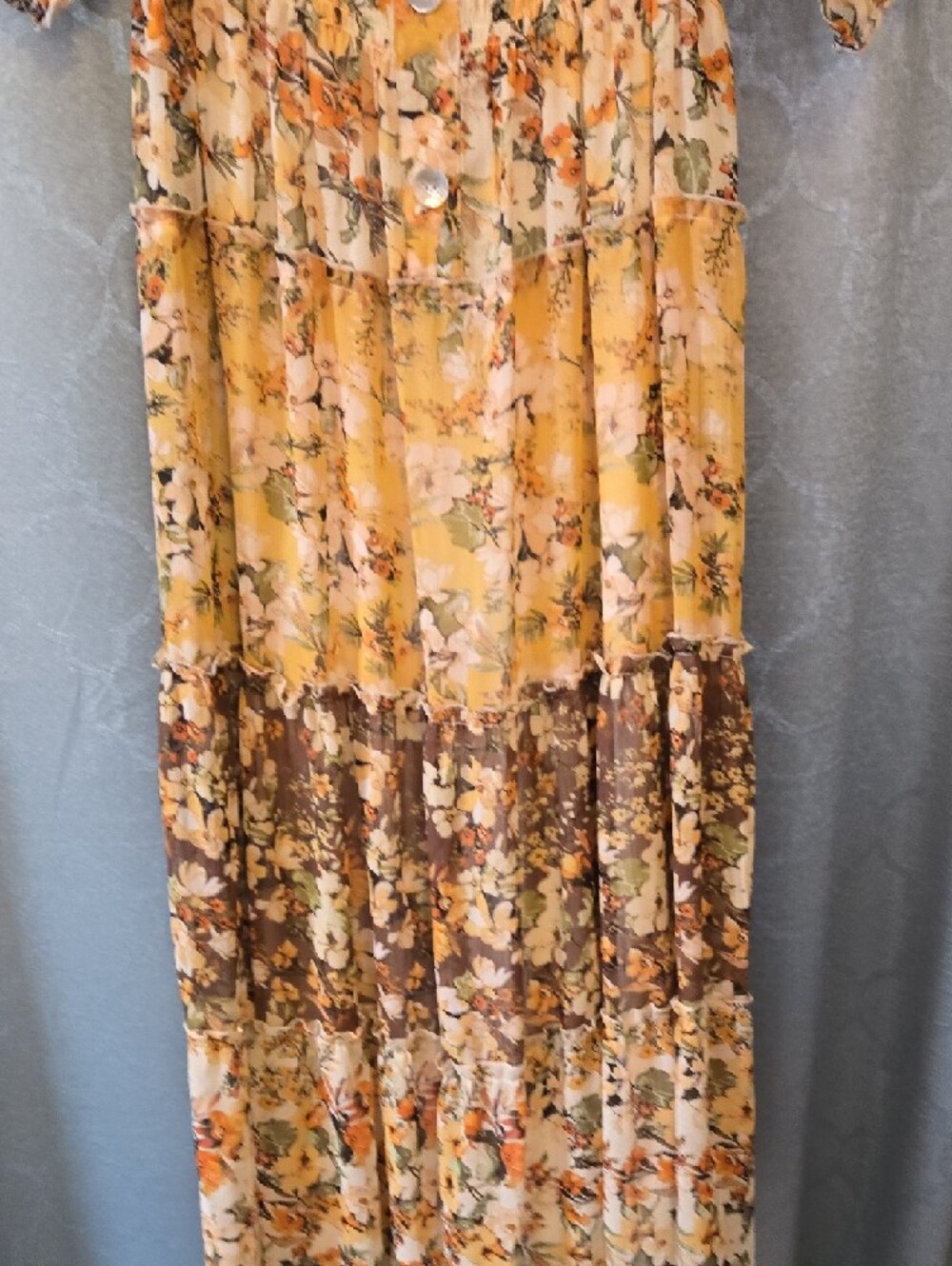 fig and flower Yellow Floral Tiered Maxi Dress with Brown Panel - Picture 4 of 5